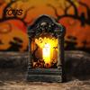 Table Bookshelf Decoration Tombstone Candle Lantern, LED Lighted Spooky Graveyard Lamp, Halloween Haunted House Props Small Night Light for