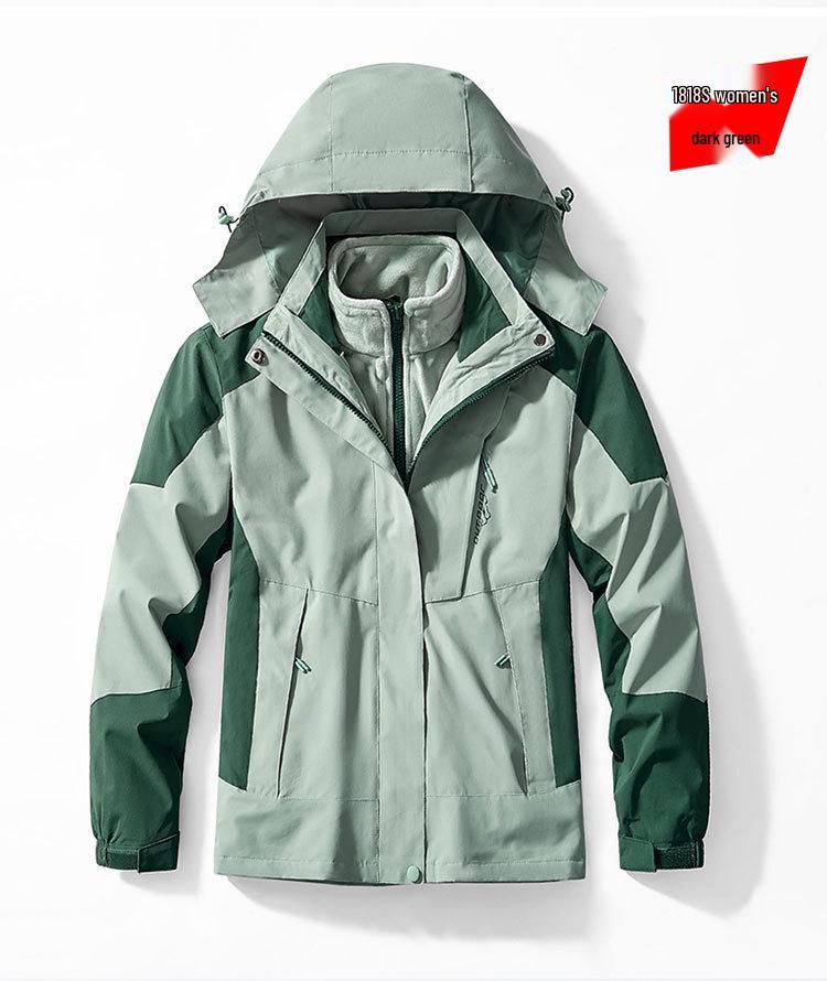 New Blue 3-in-1 Stretch Waterproof Breathable Mountaineering Suit with Print – Autumn/Winter Style