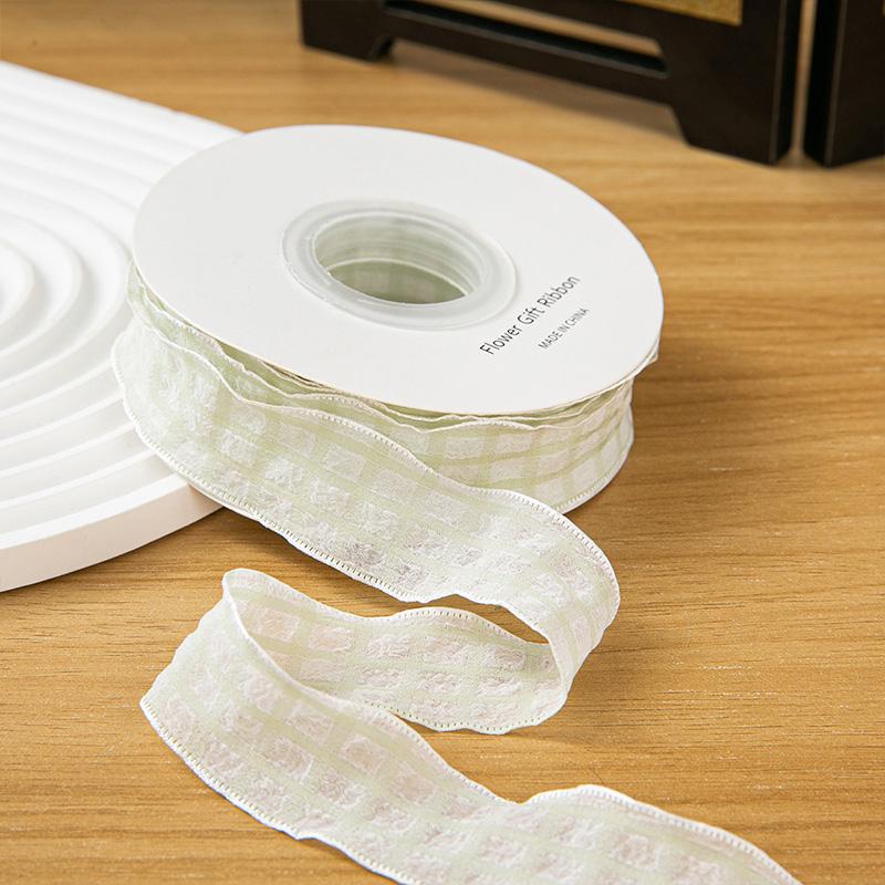 10yards Polyester For Dress Skirts Pleated Ribbon 2.5cm Gift Bow DIY Puff Wave Edge Colorful Cake Box Ribbon Plaid Satin Ribbons