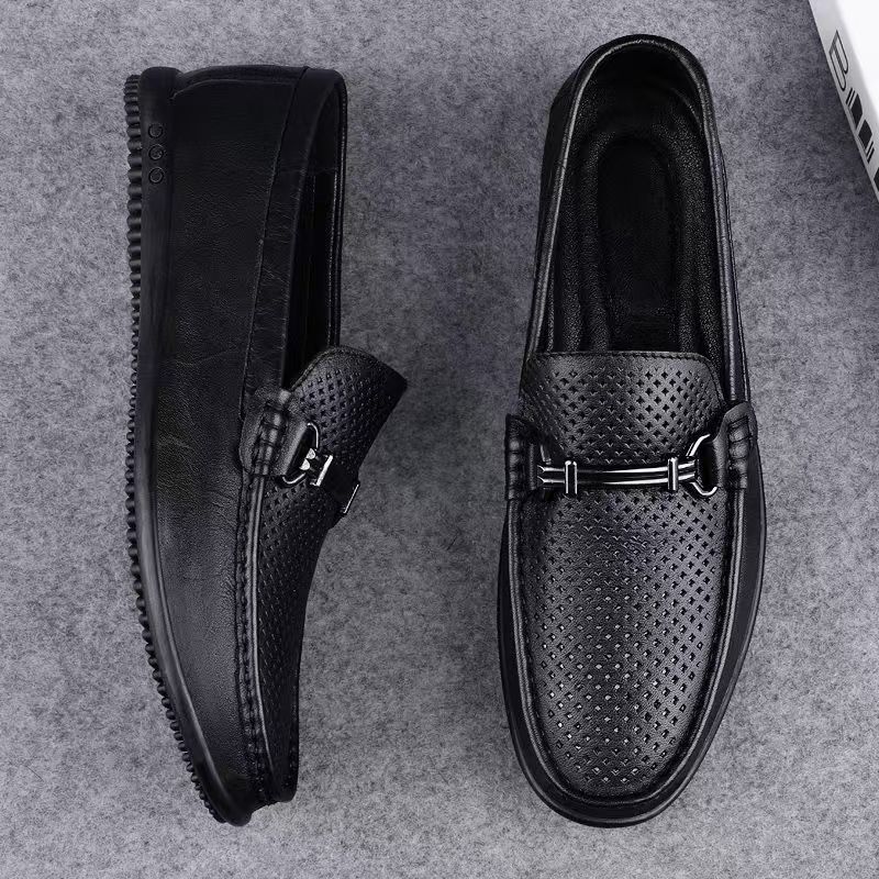 Doudou shoes 2025 new men's shoes summer breathable leather shoes one pedal lazy shoes soft leather soft sole shoes men's