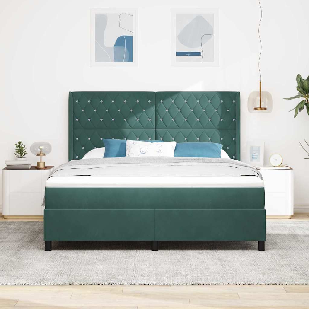 Box Spring Bed with Mattress Dark Green 180 x 200 cm Velvet