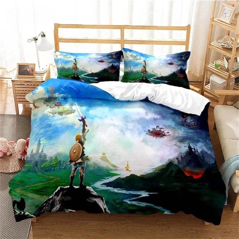 Anime Game Motif Microfibre Bedding Sets, Children's Birthday Gift with Zip Room Decor for Teenagers Adulte  Duvet Cover