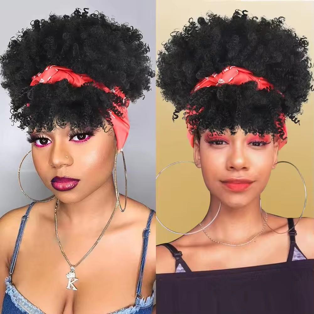 Foreign Trade Explosions African Small Curly Hair Bangs Adjustable Medium Integrated Headband Wig High-Temperature Silk