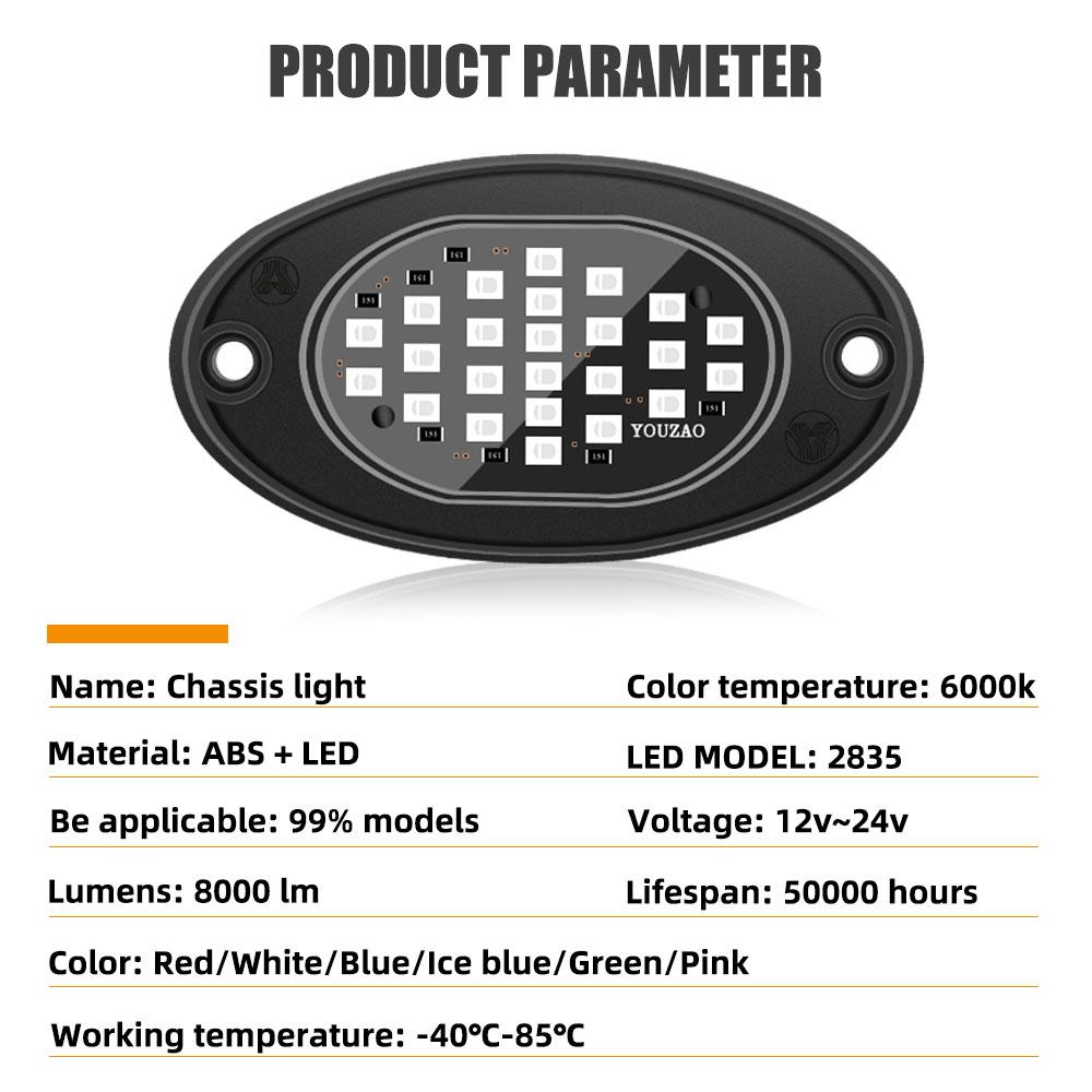 4pcs 24LED Rock Lights Kit RGB Car Atmosphere Lamp Undergolw Chassis Strip For Boat Jeep Offroad 4x4 Truck Pickup