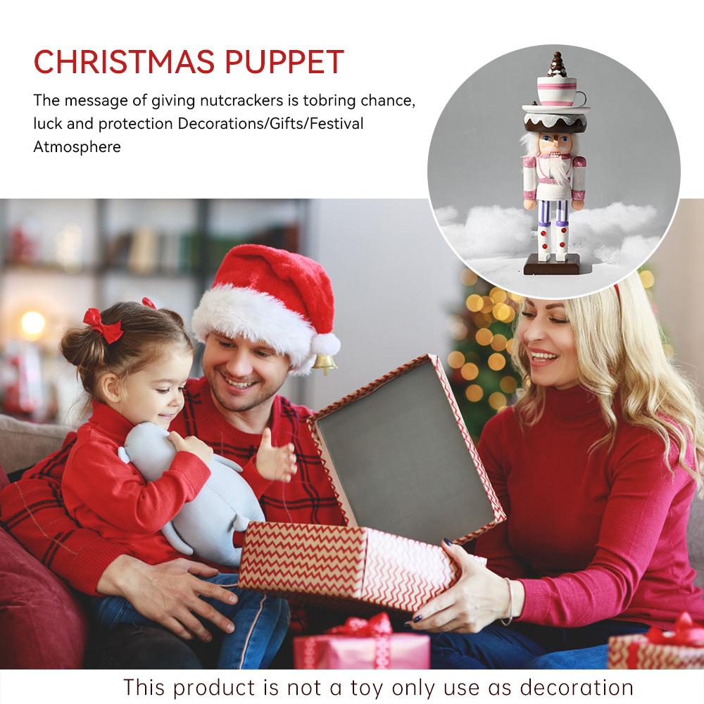 25CM Christmas Nutcracker Cake Ice Cream Pink Color Wooden Handicraft Sculpture Ornament Creative Festival Gifts Home Decoration