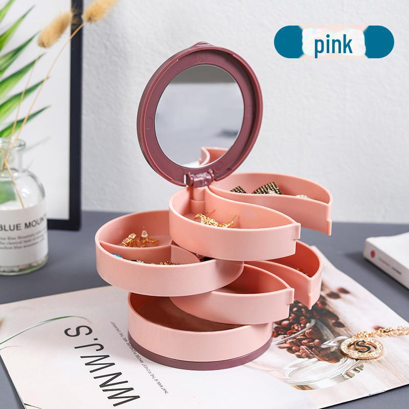 Rotating Jewelry Storage Box Multi Layer Earring Necklace Organizer Dustproof Small Jewelry Holder