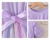 2025 Summer Girls' Gradient Mesh Bow Dress - Short Sleeve Princess Style