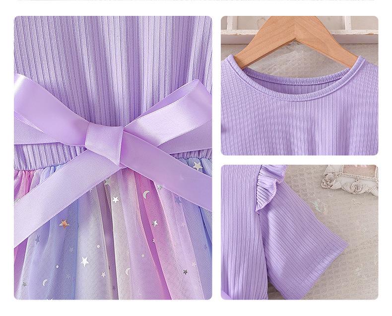 2025 Summer Girls' Gradient Mesh Bow Dress - Short Sleeve Princess Style