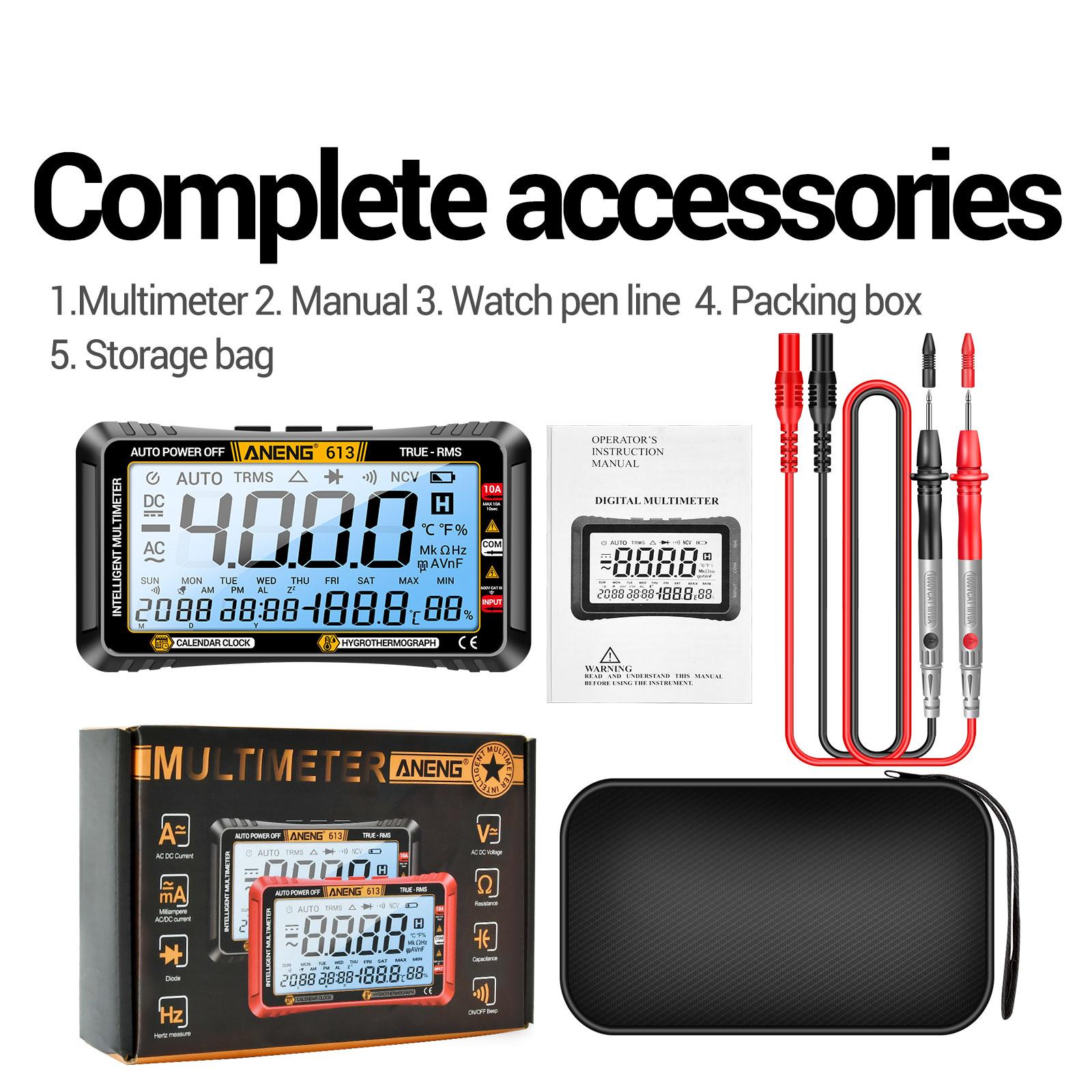 

ANENG 613 3 в 1 Розумний мультиметр з вічним календарем Гігрометр температури 4000 цифрових відліків чорний