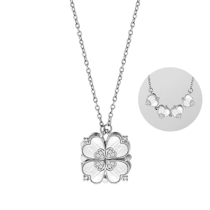 Elegant Titanium Steel Four Leaf Clover Heart Necklace For Women Short Luxurious Design Locking Chain Collar