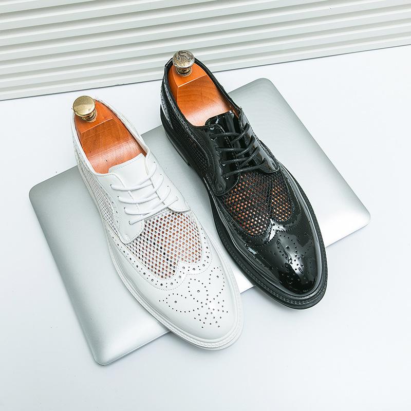 Studio Shooting Wedding Dress White Glossy Leather Shoes Men's New Brock Small Leather Shoes Foreign Trade Large Size Casual Shoes