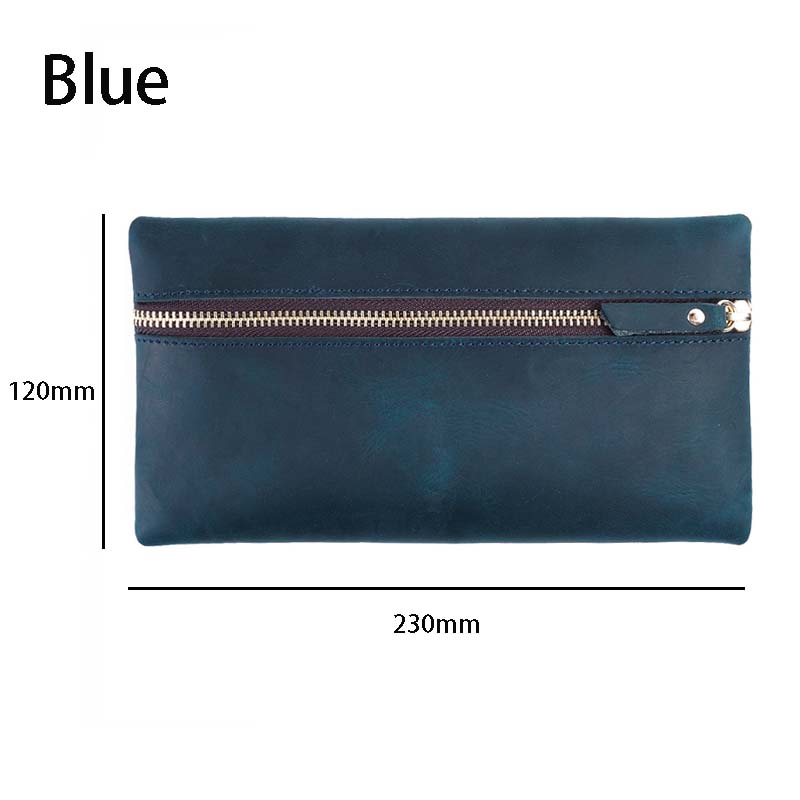Handmade Retro Zippered Leather Pencil Case Large Capacity Stationery Box Storage Bag Creative Handheld Wallet for Pencil Bag