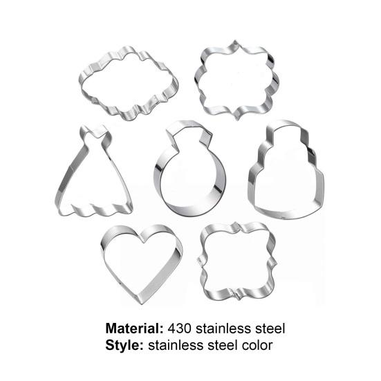 7Pcs/Set Wedding Cookie Cutters Beautiful DIY 430 Stainless Steel Fondant Cake Biscuit Molds for Baking