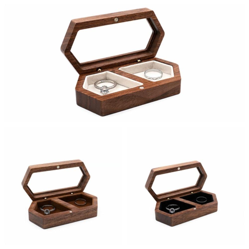 Square Mini Wood Rings Box Luxury Jewelry Organizer Simple Rings Bearer Box  Couple
