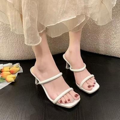 Stiletto High-heeled Women's Sandals Summer Wear 2025 New French One-word Drag Fairy Temperament Cool Slippers Fashion Woman