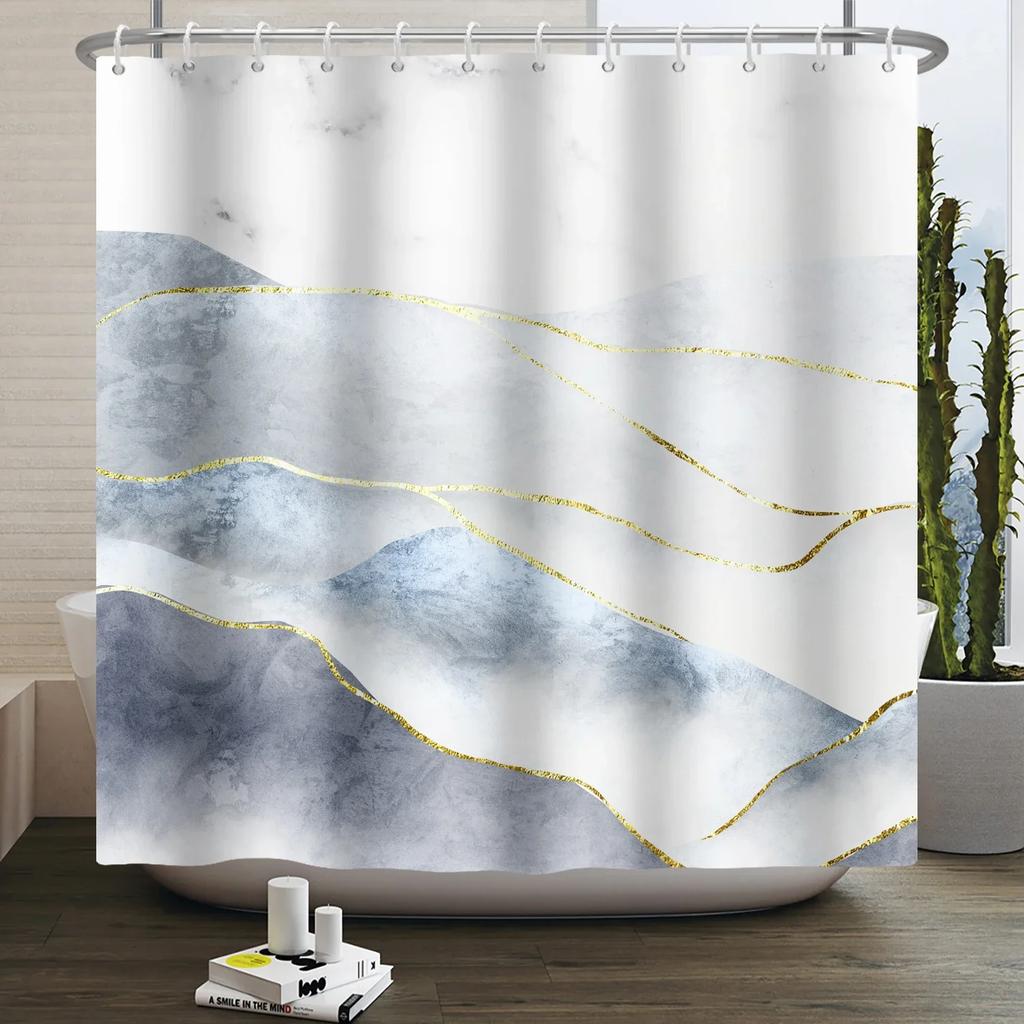Geometric Shower Curtain Modern Abstract Brown Marble Luxury Gold Bronze Bathtub Screen Waterproof Bathroom Decor