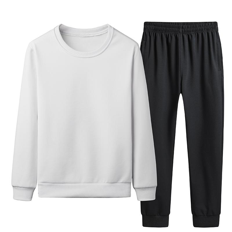 Traje grande de algodón para hombre, ropa deportiva de dos piezas de Color sólido, ropa informal pública, suéter de cuello redondo, pantalones