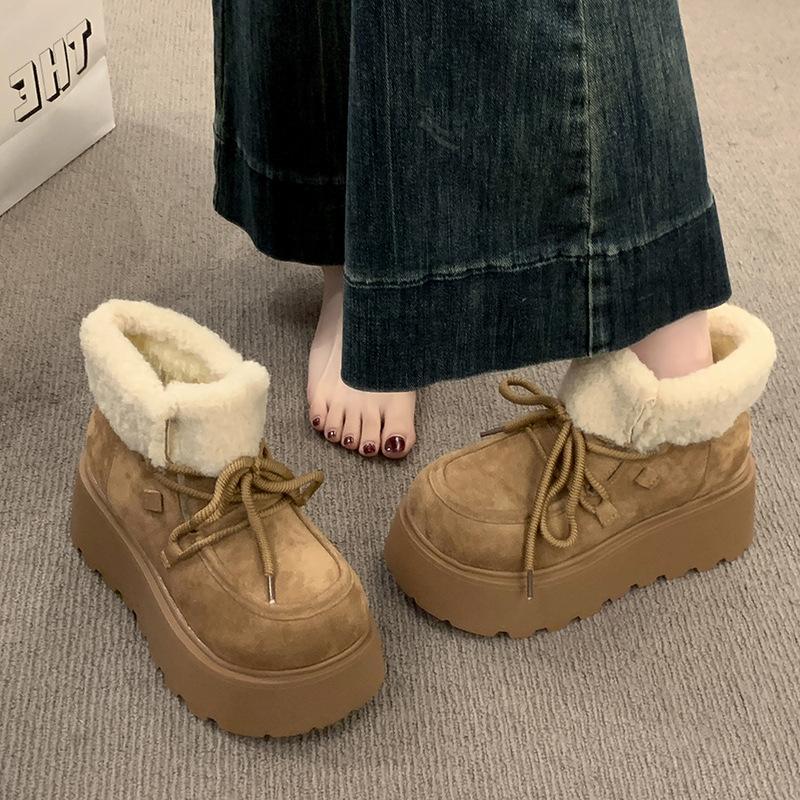 Fleece Thickened Warm Muffin Sole Inner Height-increasing Cotton Shoes 2025 Winter New Versatile Height-increasing Thick-soled Snow Boots for Women