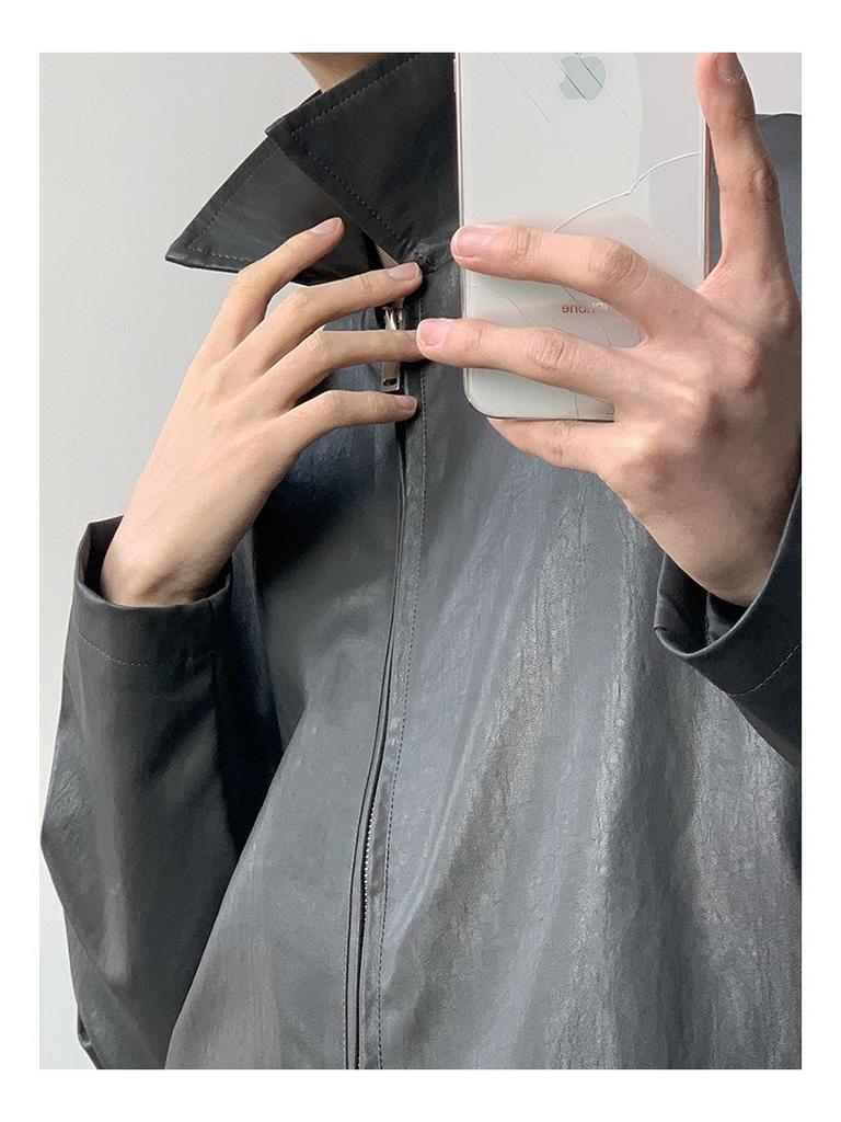 Men's Trendy Korean Style Leather Jacket - 2024 Spring/Autumn, Short Loose Fit with Lapel.