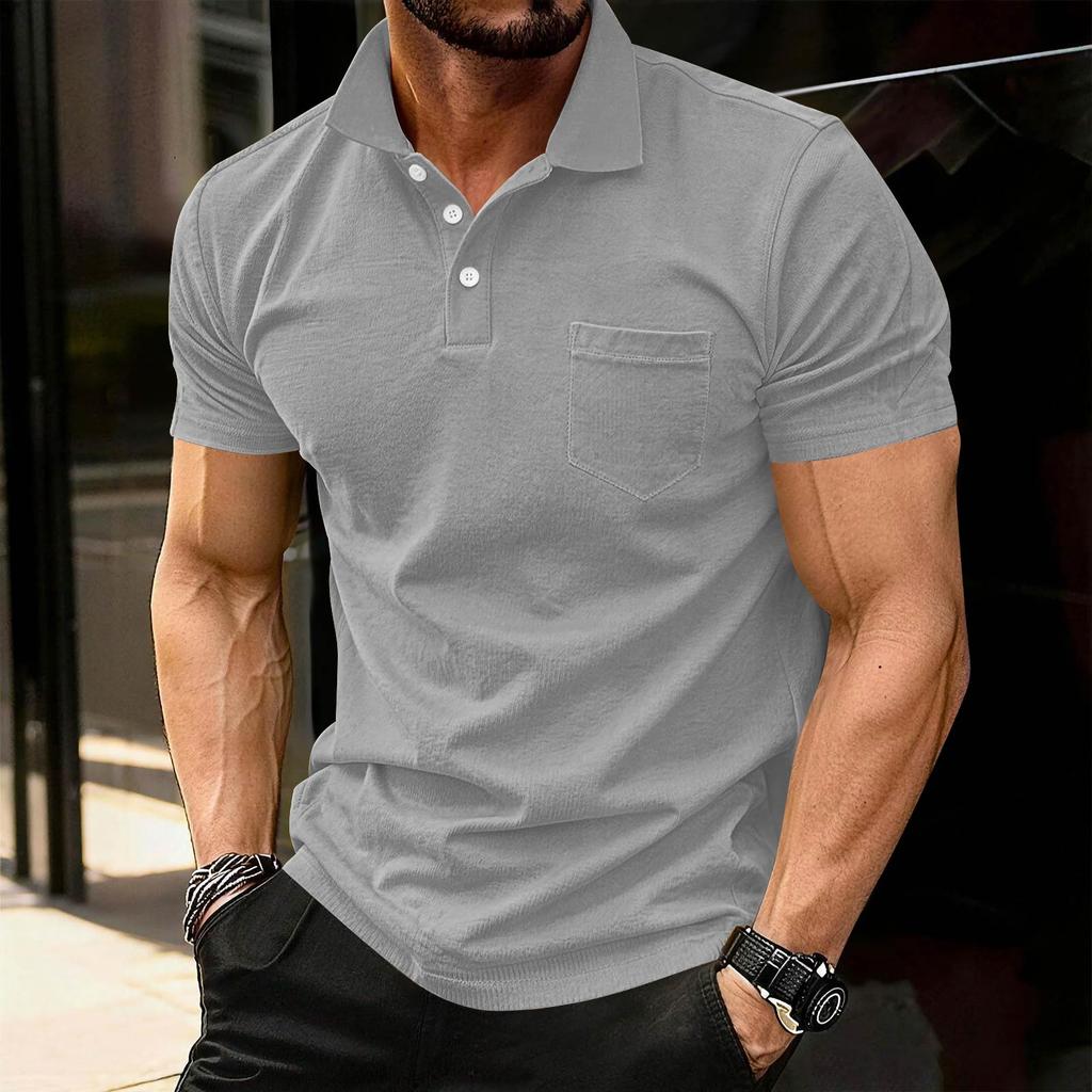 Men’s Short Sleeve Polo Shirt with Chest Pocket Classic Fit Soft Cotton Collared Top for Casual or