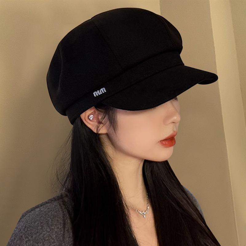 Hat women's autumn and winter new high-end cap octagonal beret showing face small painter hat
