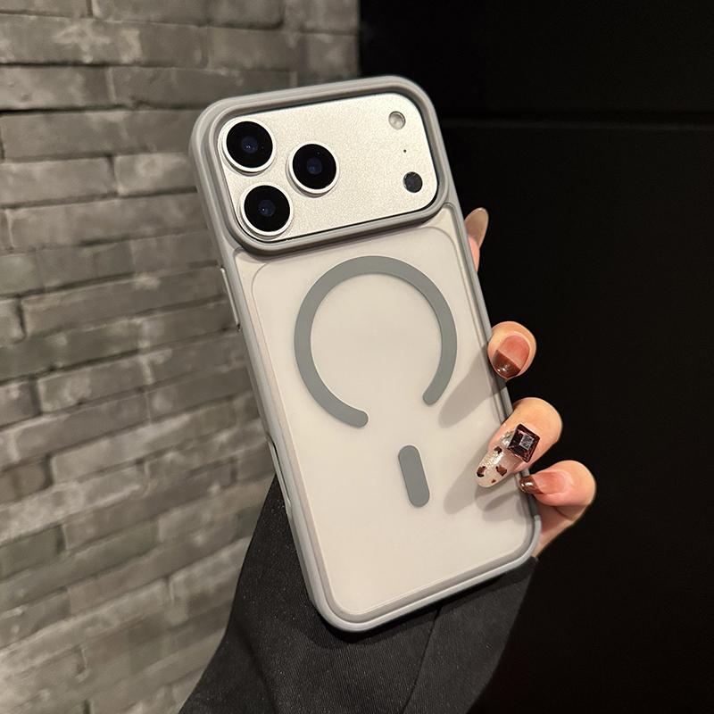 Alloy Lens Frame Matte Case for iPhone 17 16 15 14 13 12 11 Pro Max 17E Air 16E Hybrid Magnetic Charge Shockproof Hard Cover