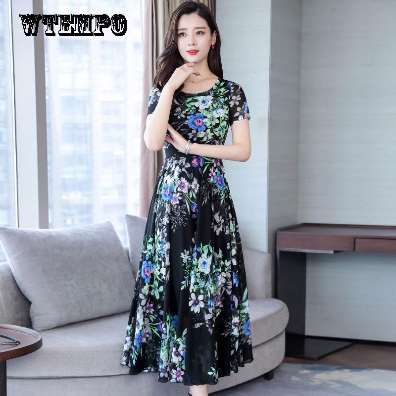 WTEMPO Large Size Dress Long Skirt Female Summer Fashion Fashion Over the Knee Was Thin