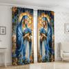 Festival Blue Gold Design Virgin Mary Printed Curtains Home Decoration Room Made Of Polyester