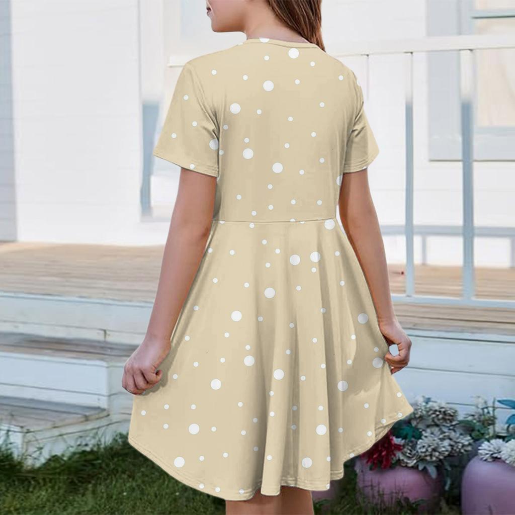 Girl Summer Dress Color & Print Short Sleeve Dress With Pocket Casual Dress Shorts Sleeve Party Dress Easter Day