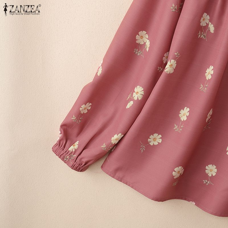 ZANZEA Women Casual Round Neck Floral Print Loose Long Sleeve Blouse