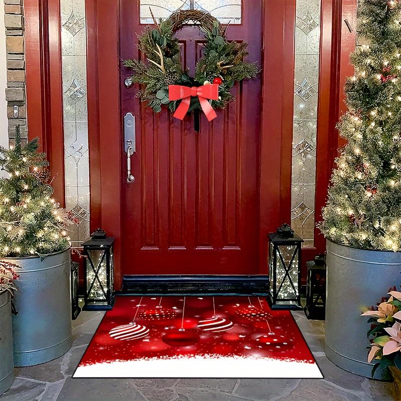 Festive Christmas Doormat with Red & White Bells, Snowflakes, and Merry Christmas Design – Non-Slip, Machine Washable Indoor/Out