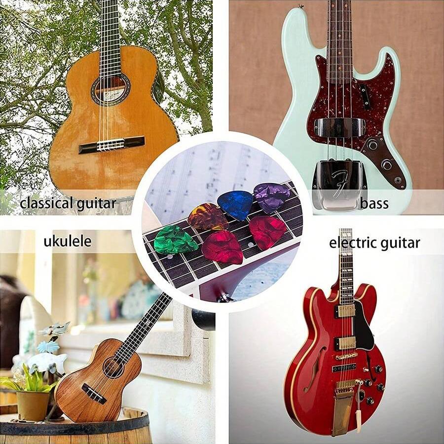 40pcs Colorful Celluloid Guitar with 1pc Storage Box Plectrums for Bass Guitars Variety Thickness Assorted Picks
