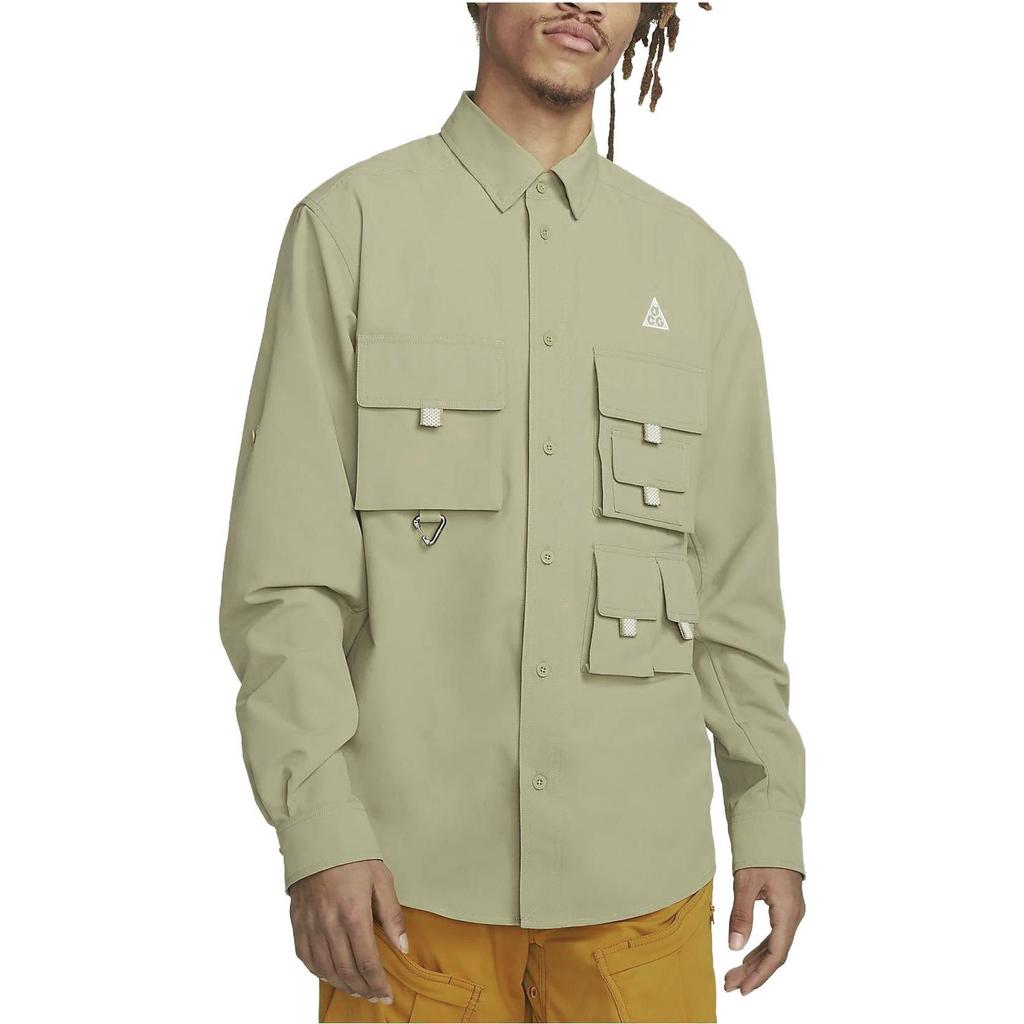 Nike ACG Dri-FIT UV Devastation Trail Colorblock Multi-Pocket Long Sleeve Shirt Men Tops Olive-Green DN3937-276