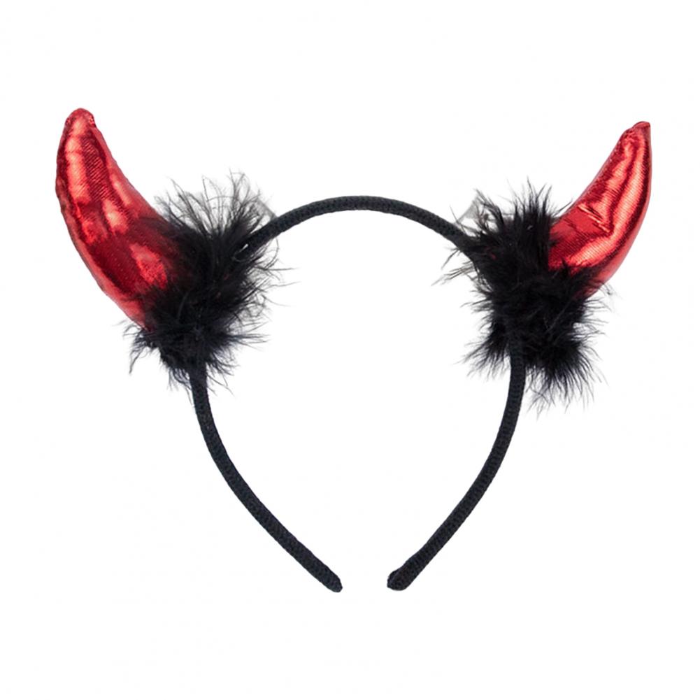 Devil Horn Decor Headband Plush Fabric Handmade Lightweight Elastic Design Hair Hoop Cosplay Parties Halloween Accessories
