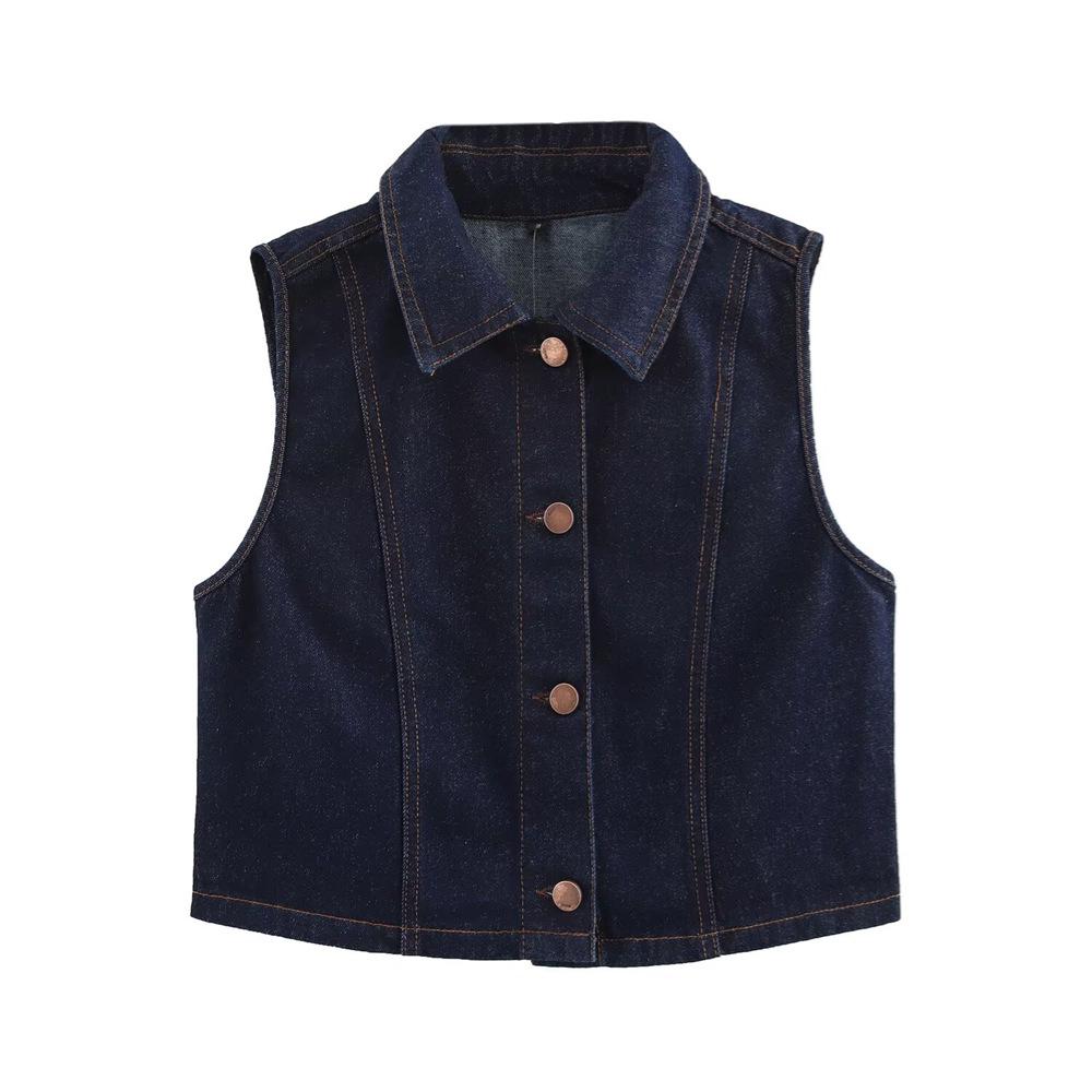 

Весна 2025 Женский джинсовый жилет и брюки прямого кроя с высокой посадкой Medium морской синий