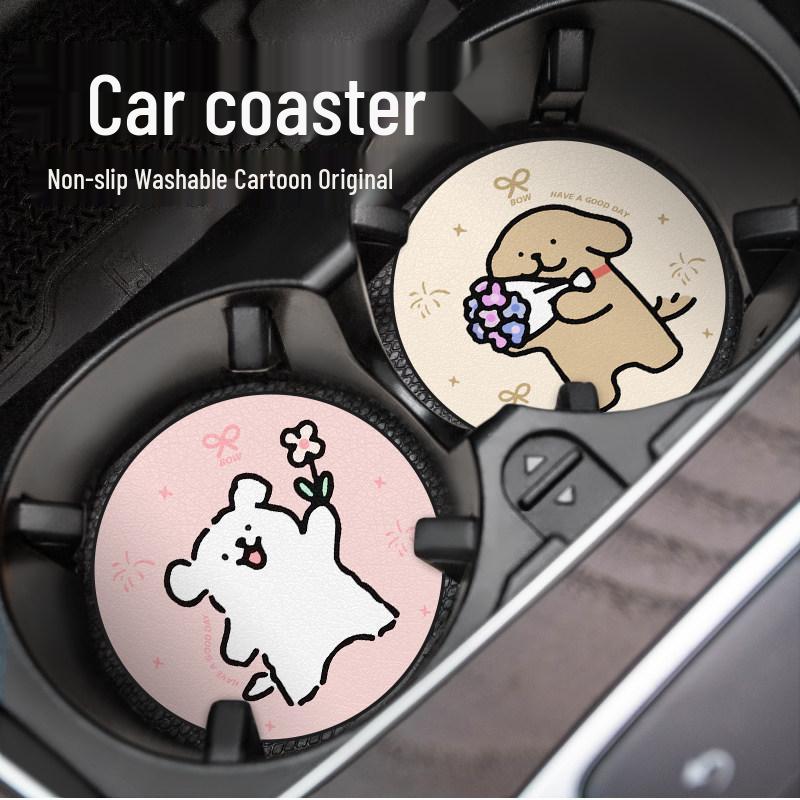 Car Cup Coaster: Universal Anti-slip Door Slot Mat - Cute Cartoon Interior Decor
