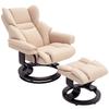 360 degrees Swivel Recliner Chair with Footstool, PU Leather Manual Recliner Armchair with Footstool, Solid Wood Base