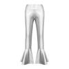 Bronzing Cloth High Waist Flare Trousers Kids Girls Dance Wear Stage Costume Ruffle Hem Bell Bottom Long Pants