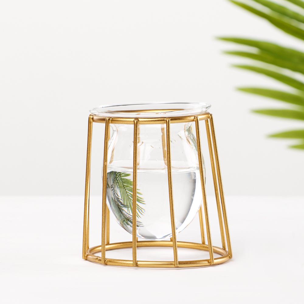 Decoration Plants Frame Glass Planter Terrarium Metal Holder Hydroponic Vase Iron Geometric Pattern