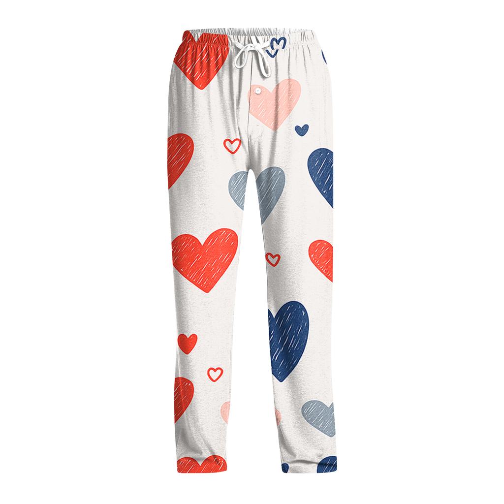 Herren Valentine's Day Bedruckte Kordelzug Lange Hosen Lässige Pyjamahosen