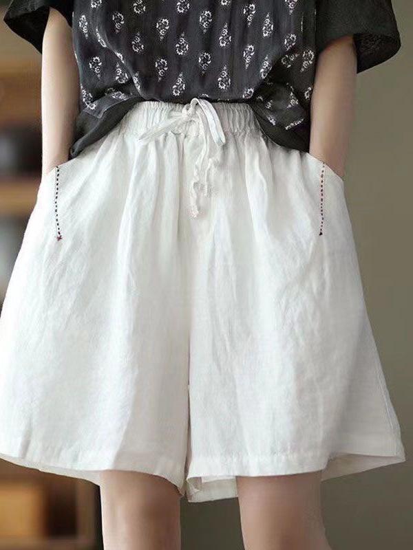 Women's Cotton Casual Elastic Waist Wide-Leg Cargo Shorts
