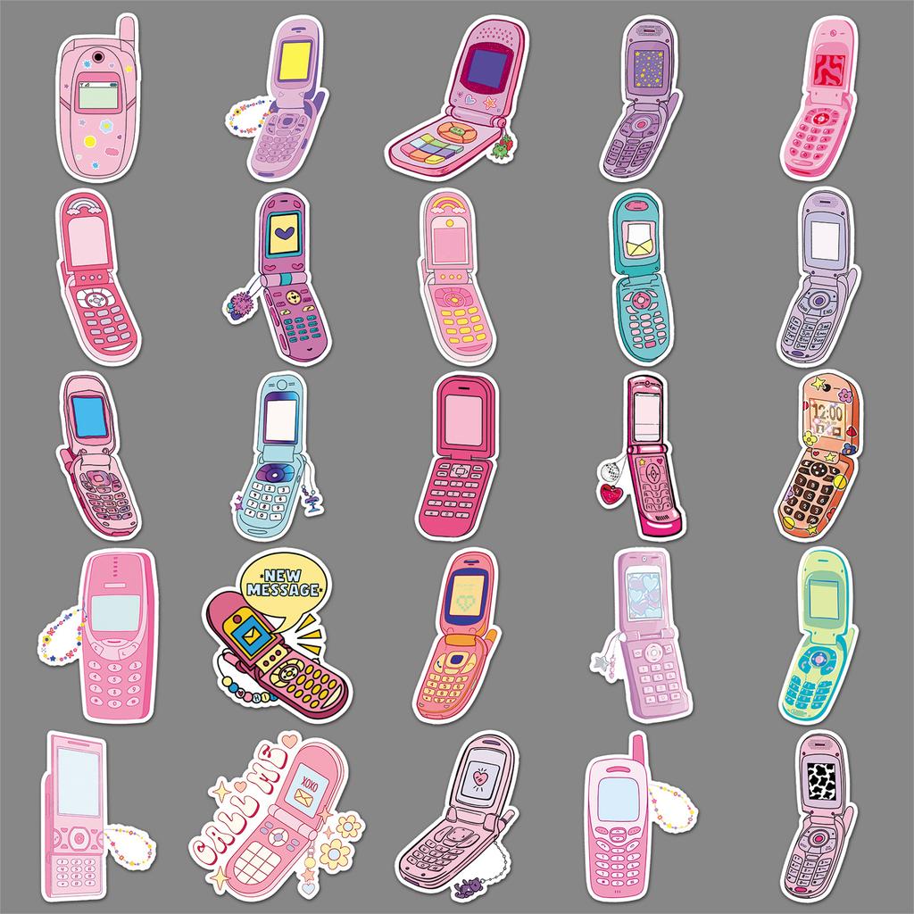 50 Retro Mobile Phone Graffiti Stickers Personalized Cartoon Pink Y2K Decorative Suitcase Mobile Phone Case Stickers
