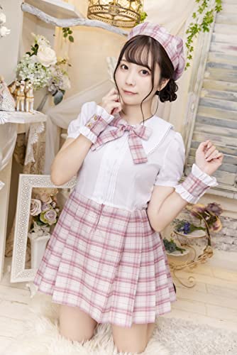 Clearstone Lyrical Palette Cosplay Halloween Idol Check Maid Dress for Women, Pink