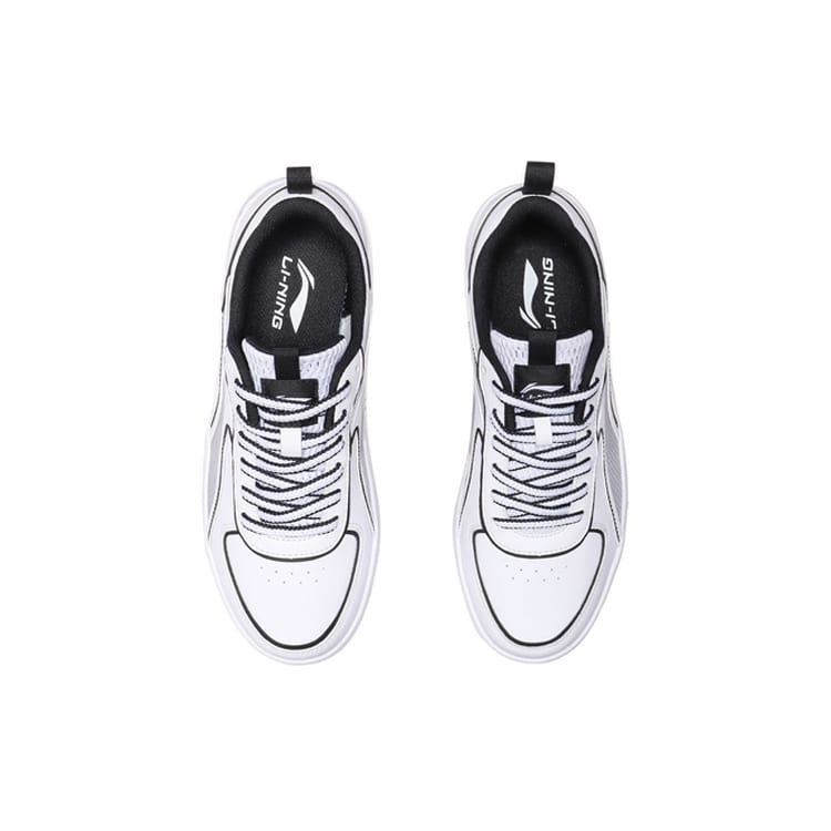 Li Ning Synthetic Leather Slip Resistant Abrasion Resistant Low Top Skateboard Shoes Women's White Black AGCP128-3