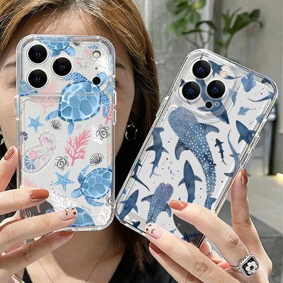 Silicone Clear Phone Case For iPhone 17 16 Pro 15 14 13 12 Pro Max 11 Transparent Shockproof Soft TPU Shark Turtle Printed Cover