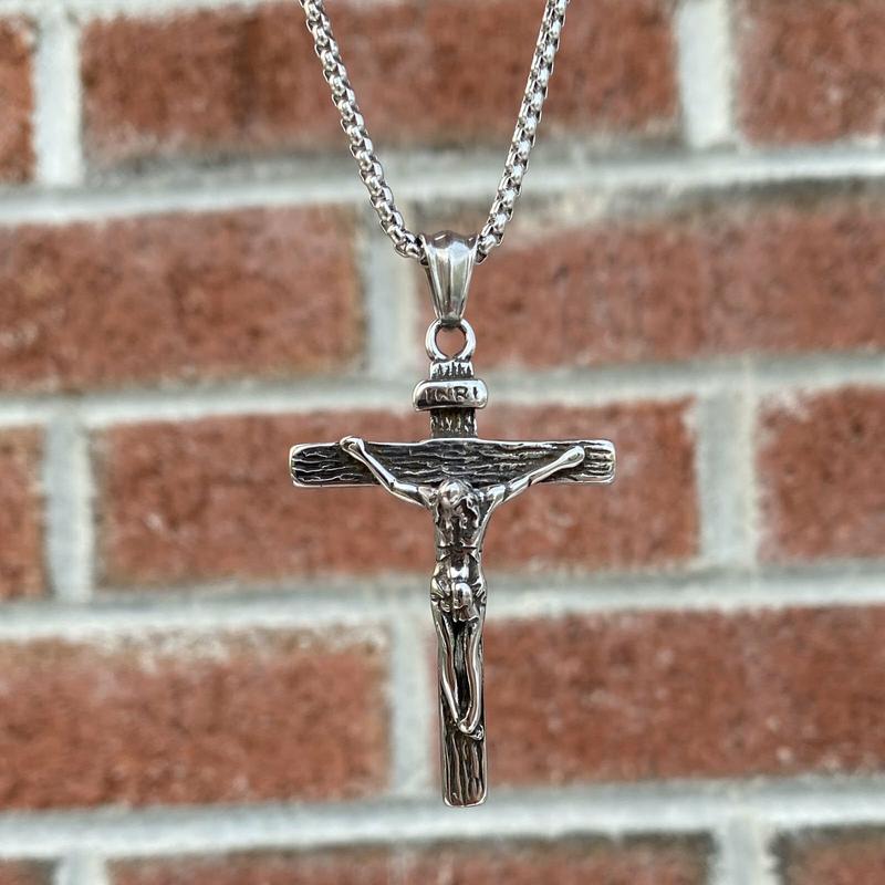 Cool Mens Stainless Steel Jesus Christ Crucifix Cross Pendant Necklace For Men