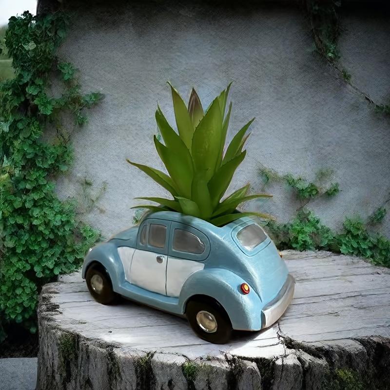 Blue Vintage Car Planter Cute Succulent Pots Small Plant Pots with Drainage Hole Retro Creative Car Flower Pot for Home Garden