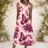 Women Plus Size Round Neck Sleeveless Leopard Pumpkin Printed Orange A Line Dress With Side Pockets