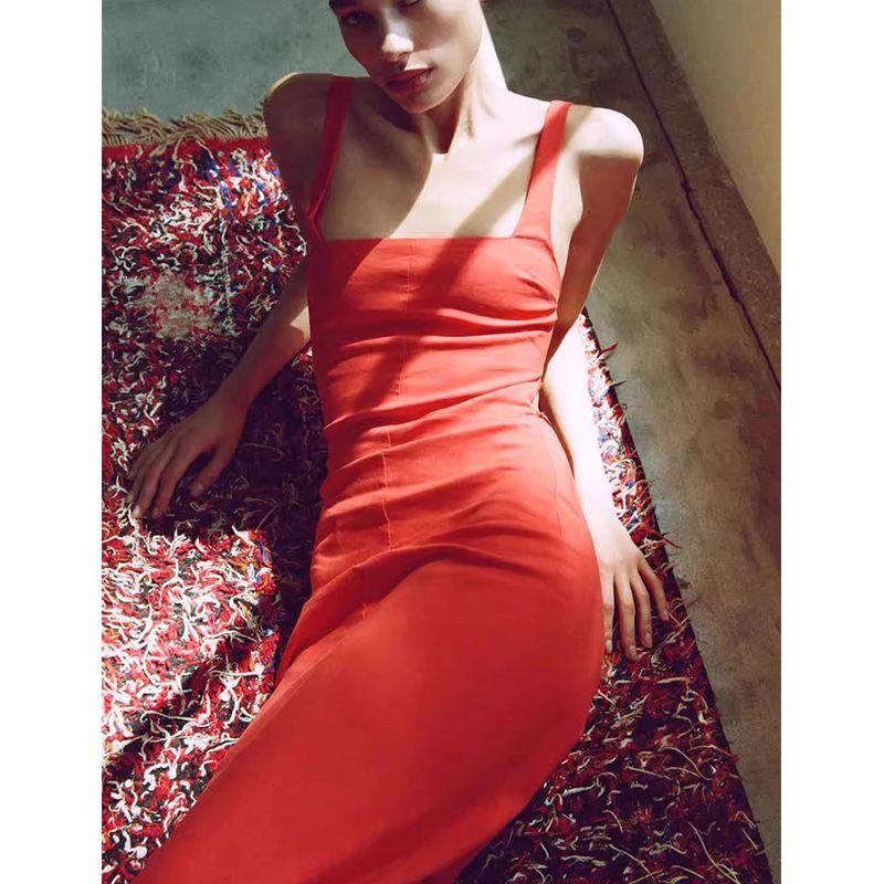 Spring and Summer New Women's Clothing Pure Desire Wind Backless High Waist Mid Length Long Length Sling Midi Skirt Dress 3118369