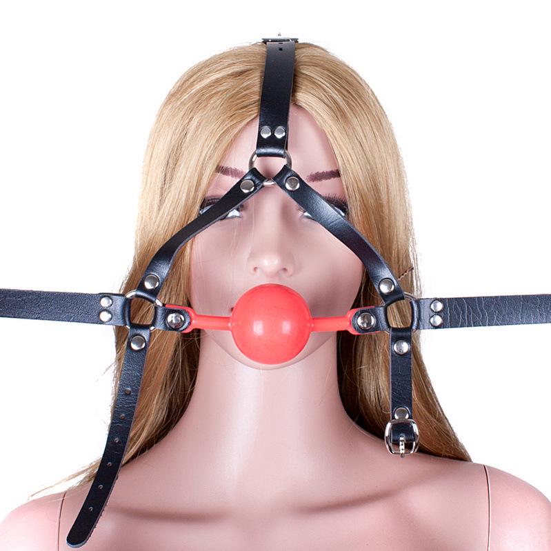 Ice Adult Red Silicone Ball Gag, Horse Harness Style, Large Size, Soft Rubber Mouth Gag